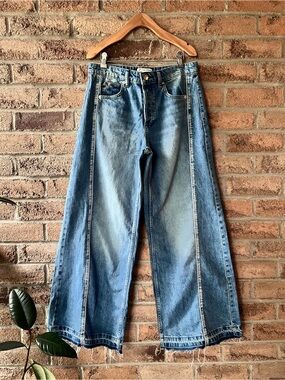 Free People We The Free Logo Seam Wide Leg Jeans Size 28 Raw Hem Denim